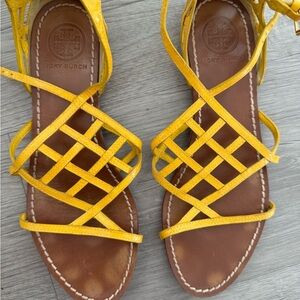 Tory Burch Yellow Leather Strappy Sandals